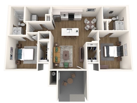 Floor plan for 2 beds, 2 baths, 1167 sqft